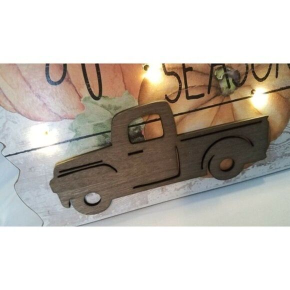 Fall Thanksgiving Pumpkin Spice Season Truck Hanging Sign w/LED Lights - Picture 10 of 11